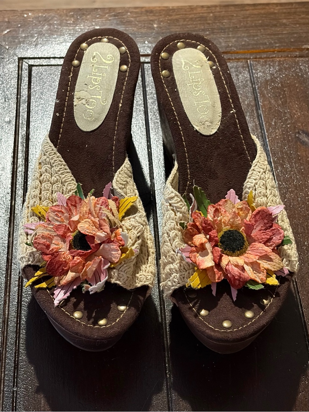 Vintage Y2K 2 Lips Too Riviera Floral Platform Wedge Sandals Size 10